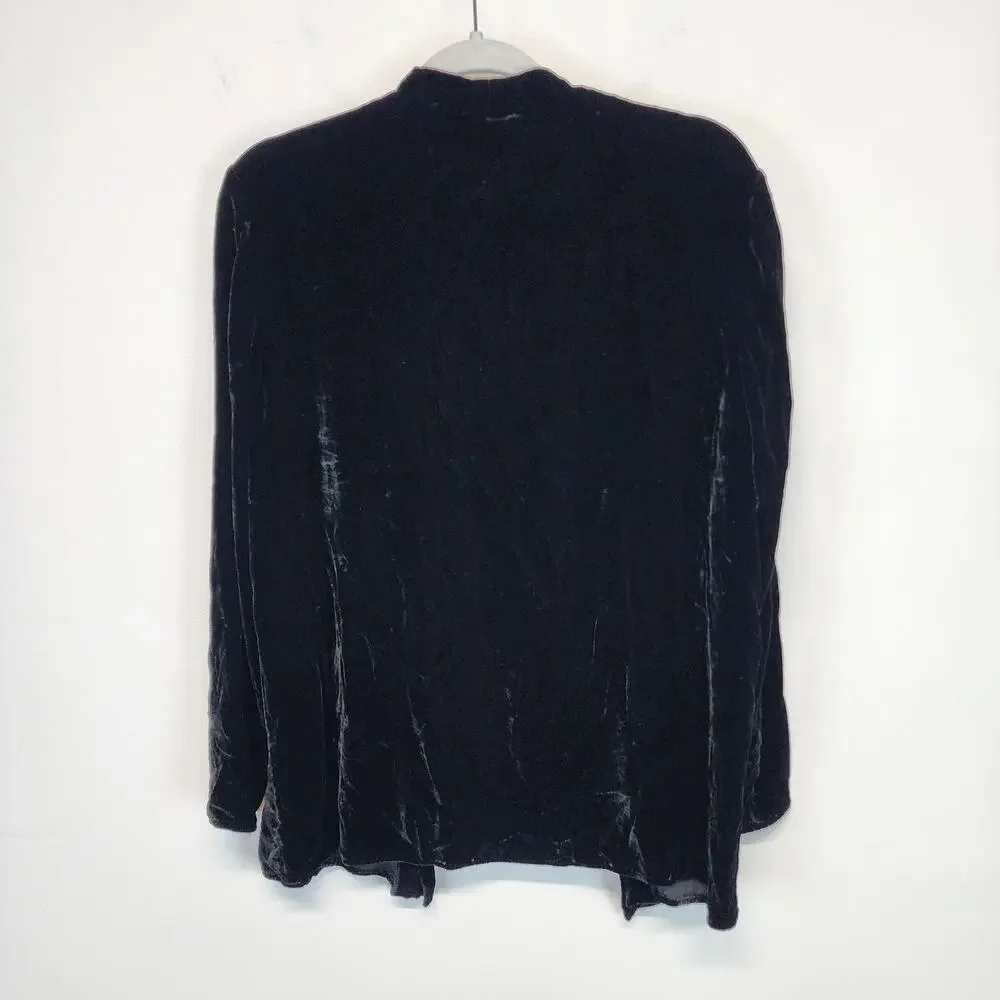 Womens Velvet Cardigan Topper Size 12 Black Open Silk Blend Vtg Newport News